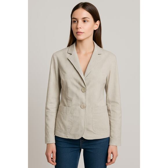 Talbots Jackets & Blazers - Talbots Blazer Women 8 Beige White Seersucker Stretch Cotton Jacket Button Front